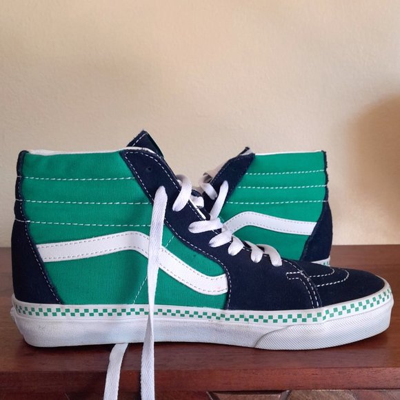 SOLD-unisex Vans checkered sole skater shoes men's 8.5 blue green white - Picture 8 of 11